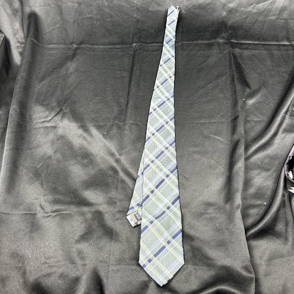 Giorgio Bruntini Blue Plaid Striped Tie 100% Polyester Men's Classic Necktie